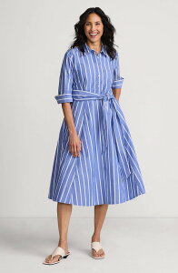 �����Y�G���h ���f�B�[�X �g�b�v�X �����s�[�X �~�f�B Lands' End Poplin Midi Wrap Front Dressapphire Gem Blue Broad Stripe �u���[