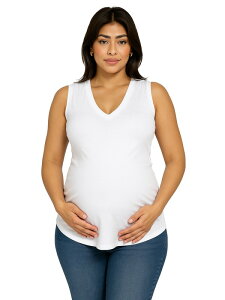 24 �Z�u���R���t�H�[�g ���f�B�[�X �g�b�v�X �V���c V�l�b�N �}�^�j�e�B 24seven Comfort Apparel Maternity V-Neck Tunic Tank Top with Round Hemline White �z���C�g