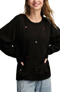 ���b�L�[�u�����h ���f�B�[�X �g�b�v�X �V���c �N���[�l�b�N �X�E�F�b�g Lucky Brand Valentine Heart Crewneck Sweatshirt Black Combo �u���b�N