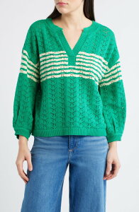 �E�B�b�g&�E�B�Y�_�� ���f�B�[�X �A�E�^�[ �p�[�J�[�E�X�E�F�b�g �Z�[�^�[ Wit & Wisdom Pointelle Stripe Sweater Golf Green/ Ivory �A�C�{���[