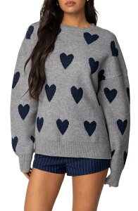 �A�f�B�N�e�b�h ���f�B�[�X �A�E�^�[ �p�[�J�[�E�X�E�F�b�g �Z�[�^�[ EDIKTED Big Heart Oversize Sweater Gray-Melange �O���[