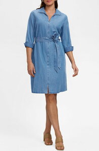 �t�H�b�N�X�N���t�g ���f�B�[�X �g�b�v�X �����s�[�X �V���c �f�j�� Foxcroft Agnes Tie Waist Denim Shirtdress Bleach Wash Blue �u���[