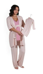 �G���@���[�O���[ ���f�B�[�X �A���_�[�E�F�A �i�C�g�E�F�A �}�^�j�e�B Everly Grey Analise During & After 5-Piece Maternity/Nursing Sleep Set for Mom & Baby Pink Stripe �s���N
