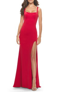 ���t�F�� ���f�B�[�X �g�b�v�X �����s�[�X �W���[�W�[ La Femme Simple Chic Long Jersey Gown with Square Neckline Red ���b�h