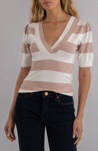 �J�b�g�t�����U�N���X ���f�B�[�X �A�E�^�[ �p�[�J�[�E�X�E�F�b�g �Z�[�^�[ KUT from the Kloth Yona Stripe Puff Sleeve Sweater White/ Blush �z���C�g