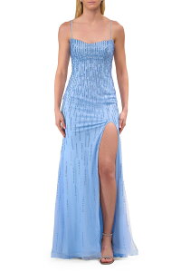 ���t�F�� ���f�B�[�X �g�b�v�X �����s�[�X ���[�X La Femme Long Jeweled Pastel Prom Gown with Lace Up Back Cloud Blue �u���[