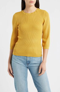 �E�B�b�g&�E�B�Y�_�� ���f�B�[�X �A�E�^�[ �p�[�J�[�E�X�E�F�b�g �Z�[�^�[ Wit & Wisdom Elbow Sleeve Rib Sweater Golden Glow
