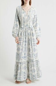 �y���h���g�� ���f�B�[�X �g�b�v�X �����s�[�X ���l�� �}�L�V Pendleton Athena Long Sleeve Linen Blend Maxi Dress Blue Laurel Grove �u���[