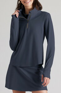 ���[�k ���f�B�[�X �A�E�^�[ �p�[�J�[�E�X�E�F�b�g �n�[�t�W�b�v Rhone Course to Court Long Sleeve Quarter Zip Top Navy Blue �l�C�r�[
