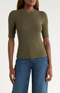 �t���[�� ���f�B�[�X �g�b�v�X T�V���c �N���[�l�b�N ���u FRAME Theathered Ribbed Crewneck Crop T-Shirt Rich Military Heather �w�U�[