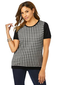 �W�F�V�J�����h�� ���f�B�[�X �A�E�^�[ �p�[�J�[�E�X�E�F�b�g �N���[�l�b�N Jessica London Fine Gauge Crewneck Shell Houndstooth