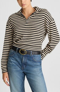 ���C�h�E�F�� ���f�B�[�X �g�b�v�X �V���c �n�[�t�W�b�v Madewell Stripe Half Zip Top Jet Black �u���b�N