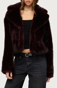 �A�f�B�N�e�b�h ���f�B�[�X �A�E�^�[ �W���P�b�g�E�u���]�� �R�[�g EDIKTED Kamilah Oversize Faux Fur Coat Wine ���C��