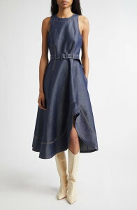 �T���N �Z�v�g ���f�B�[�X �{�g���X �f�j���p���c �m�[�X���[�u �R�b�g�� Cinq Sept Zelda Sleeveless Belted Cotton Blendenim Dress Minuit �f�j��