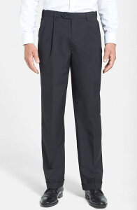 �x�[�� �����Y �{�g���X �J�W���A���p���c �v���[�c Berle Self Sizer Waist Pleated Lightweight Plain Weave Classic Fitrousers Black �u���b�N