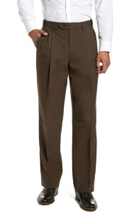 �x�[�� �����Y �{�g���X �J�W���A���p���c �v���[�c Berle Self Sizer Waist Pleated Lightweight Plain Weave Classic Fitrousers Brown �u���E��