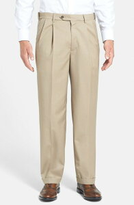 �x�[�� �����Y �{�g���X �J�W���A���p���c �v���[�c Berle Self Sizer Waist Pleated Lightweight Plain Weave Classic Fitrousers Tan �^��