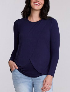 �}�U�[�t�b�h�}�^�j�e�B�[ ���f�B�[�X �g�b�v�X T�V���c �N���[�l�b�N �h���[�v MOTHERHOOD MATERNITY Crewneck Long Sleeve Draped Nursing Tee Peacoat