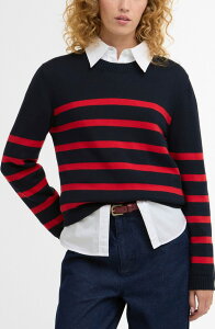 �o�u�A�[ ���f�B�[�X �A�E�^�[ �p�[�J�[�E�X�E�F�b�g �Z�[�^�[ Barbour Fern Stripe Sweater Navy/ Poppy Red �l�C�r�[