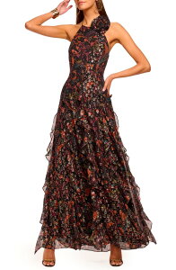 ���C�~�[ �u���b�N ���f�B�[�X �g�b�v�X �����s�[�X �v�����g�[�� �z���^�[ Ramy Brook Idella Metallic Print Halter Gown Black Multi Combo �u���b�N