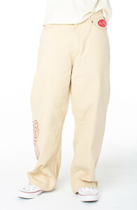 �t�H���_�b�` �����Y �{�g���X �J�W���A���p���c �R���g���X�g �O���t�B�b�N Von Dutch Baggy Contrast Graphic Patch Straight Reaper Pant Pale Khaki �J�[�L
