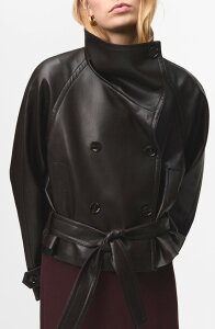 �}���S ���f�B�[�X �A�E�^�[ �W���P�b�g�E�u���]�� ���U�[ �}�L�V �t�F�C�N���U�[ MANGO Faux Leather Maxi Jacket Brown �u���E��