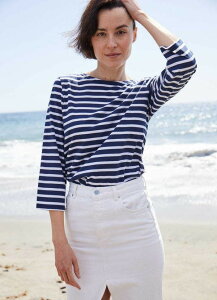 �Z�C���g�W�F�[���X ���f�B�[�X �g�b�v�X �V���c Saint James GALATHEE II - Sleeve Breton Striped Top Navy/White �z���C�g