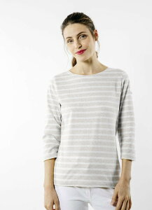 �Z�C���g�W�F�[���X ���f�B�[�X �g�b�v�X �V���c Saint James GALATHEE II - Sleeve Breton Striped Top Oatmeal/White �z���C�g