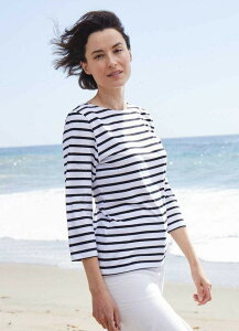 �Z�C���g�W�F�[���X ���f�B�[�X �g�b�v�X �V���c Saint James GALATHEE II - Sleeve Breton Striped Top White/Black �z���C�g