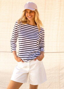 �Z�C���g�W�F�[���X ���f�B�[�X �g�b�v�X �V���c Saint James GALATHEE II - Sleeve Breton Striped Top White/Navy �z���C�g