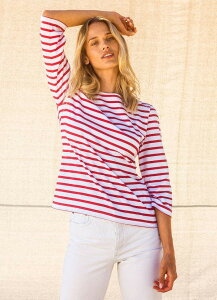 �Z�C���g�W�F�[���X ���f�B�[�X �g�b�v�X �V���c Saint James GALATHEE II - Sleeve Breton Striped Top White/Red �z���C�g