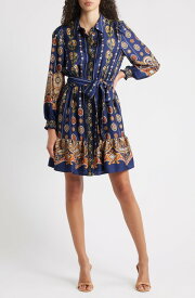 アンクライン レディース トップス ワンピース プリント シャツ Anne Klein Medallion Print Long Sleeve Tie Waist Shirtdress Distant Mountain Multi マルチカラー