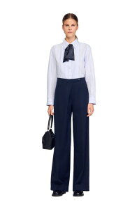 �T���h�� ���f�B�[�X �{�g���X ���M���X �A�V�����g���[ �p���c SANDRO Asymmetric straight-leg trousers Navy Blue �l�C�r�[