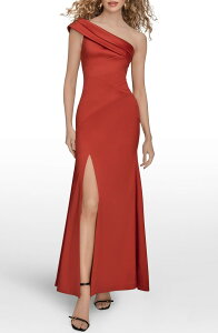 �_�i �L������ �j���[���[�N ���f�B�[�X �g�b�v�X �����s�[�X �v���[�c �����V�����_�[ Donna Karanew York Pleated One-Shoulder Gown Autumn Red ���b�h