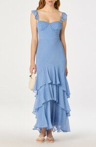 �A�X�g�[�� ���f�B�[�X �g�b�v�X �����s�[�X �h�b�g�� �h�b�g �}�L�V ASTR the Label Alcina Polka Dot Maxi Dress Blue White Polkadot �z���C�g