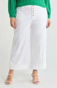 �E�B�b�g&�E�B�Y�_�� ���f�B�[�X �{�g���X ���M���X ���C�h���b�O �p���c Wit & Wisdom Skyrisexposed Button Cuffed Wide Leg Twill Pants White �z���C�g