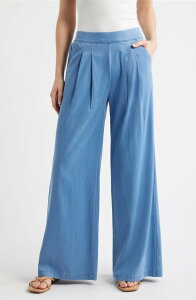 �q���[ ���f�B�[�X �{�g���X �f�j���p���c ���C�h���b�O Hue Wide Leg Pull-On Denim Pants Chambray �f�j��