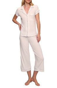 �G�o�[�W�F�C ���f�B�[�X �A���_�[�E�F�A �i�C�g�E�F�A �N���b�v�h Eberjey Gisele Short Sleeve Cropped Pajamas White/ Ice Blue �z���C�g