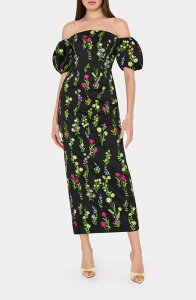 �~���[ ���f�B�[�X �g�b�v�X �����s�[�X �h�J Milly Nira Bloom Embroidered Off the Shoulder Gown Black Mult �u���b�N