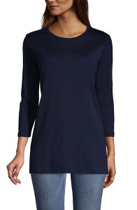 �����Y�G���h ���f�B�[�X �g�b�v�X �V���c �R�b�g�� Lands' End 3/4 Sleeve Cotton Supima Tunic Radiant Navy �l�C�r�[