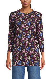 �����Y�G���h ���f�B�[�X �g�b�v�X �V���c �R�b�g�� Lands' End 3/4 Sleeve Cotton Supima Tunic Vivid Plum/Pink Multi Floral �s���N