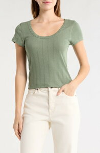 �}���[�� ���C���[ ���f�B�[�X �g�b�v�X T�V���c Marine Layer Lexi Pointelle Scoop Neck T-Shirt Olive �I���[�u