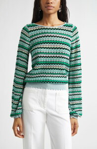 ���C�~�[ �u���b�N ���f�B�[�X �A�E�^�[ �p�[�J�[�E�X�E�F�b�g �Z�[�^�[ Ramy Brook Fiora Pointelle Sweater Moonstone Blue Chevron �u���[