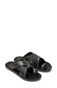 �r�[�N ���f�B�[�X �V���[�Y �T���_�� Beek Curlew Studded Crossover Strap Slide Sandal Black Gold Studs �u���b�N