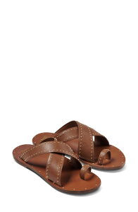 �r�[�N ���f�B�[�X �V���[�Y �T���_�� Beek Curlew Studded Crossover Strap Slide Sandal Tan Gold Studs �^��