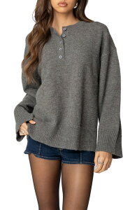 �A�f�B�N�e�b�h ���f�B�[�X �A�E�^�[ �p�[�J�[�E�X�E�F�b�g �Z�[�^�[ EDIKTED Montana Half Button Oversize Sweater Gray-Melange �O���[