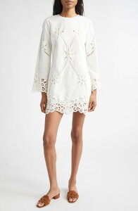 ���F���j�J �x�A�[�h ���f�B�[�X �g�b�v�X �����s�[�X �~�j �R�b�g�� ���l�� Veronica Beard Amberg Cotton & Linen Eylet Minidress Dove
