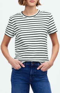 ���C�h�E�F�� ���f�B�[�X �g�b�v�X T�V���c �N���[�l�b�N �R�b�g�� Madewell Perfect Stripe Cotton Crewneck T-Shirt Black & White Stripe �z���C�g