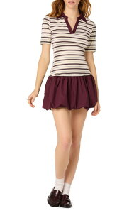�A�X�g�[�� ���f�B�[�X �g�b�v�X �����s�[�X �~�j ASTR the Label Emmalee Mixed Media Bubble Heminidress Burgundy Stripe �o�[�K���f�B