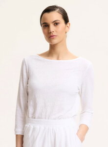 �}�W�F�X�e�B�b�N ���f�B�[�X �g�b�v�X T�V���c ���l�� Majestic Filaturestretch Linen Three Quarter Sleeve Boatneck T-Shirt Blanc